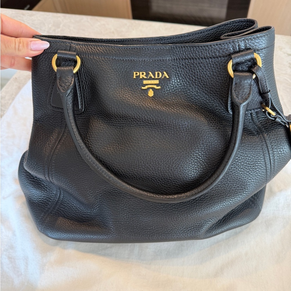 Prada Black Pebbled Leather Shoulder Bag